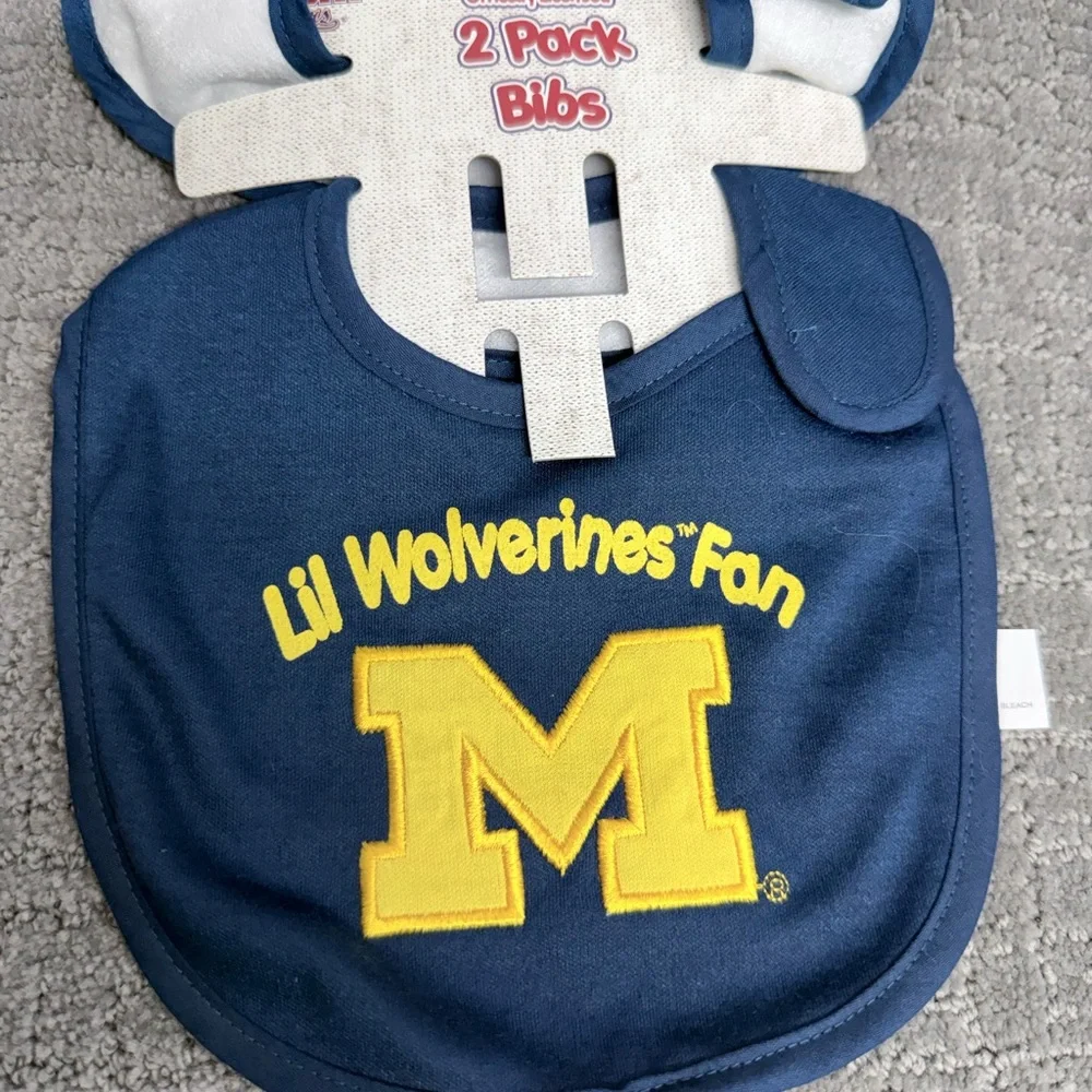 Lil Michigan Wolverines Fan Kids Bib Set - Blue and White